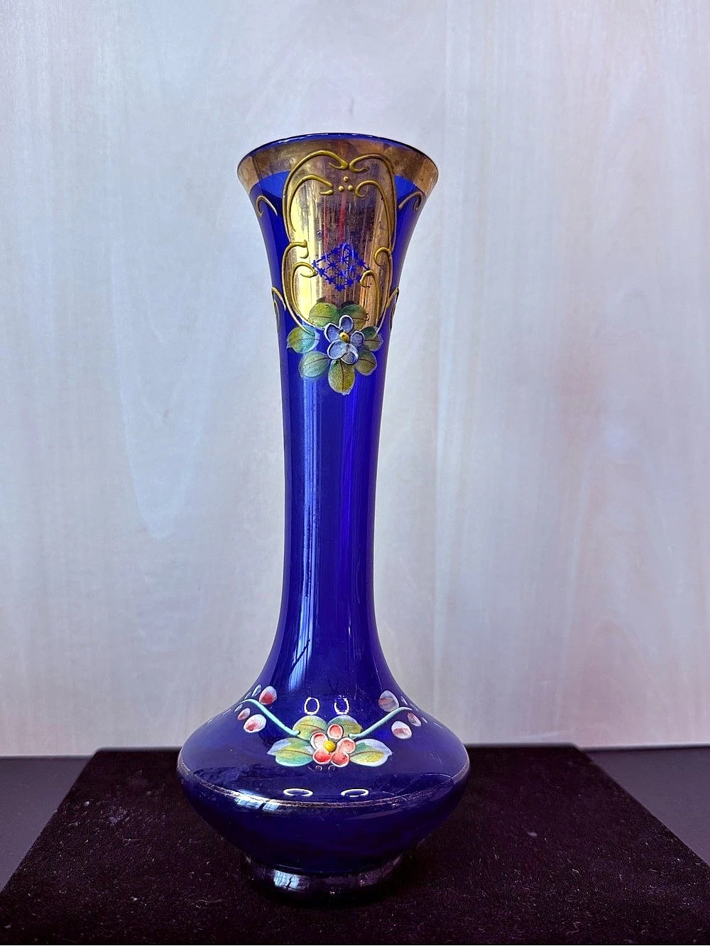 Nasco Cobalt Blue Floral Glass Vase